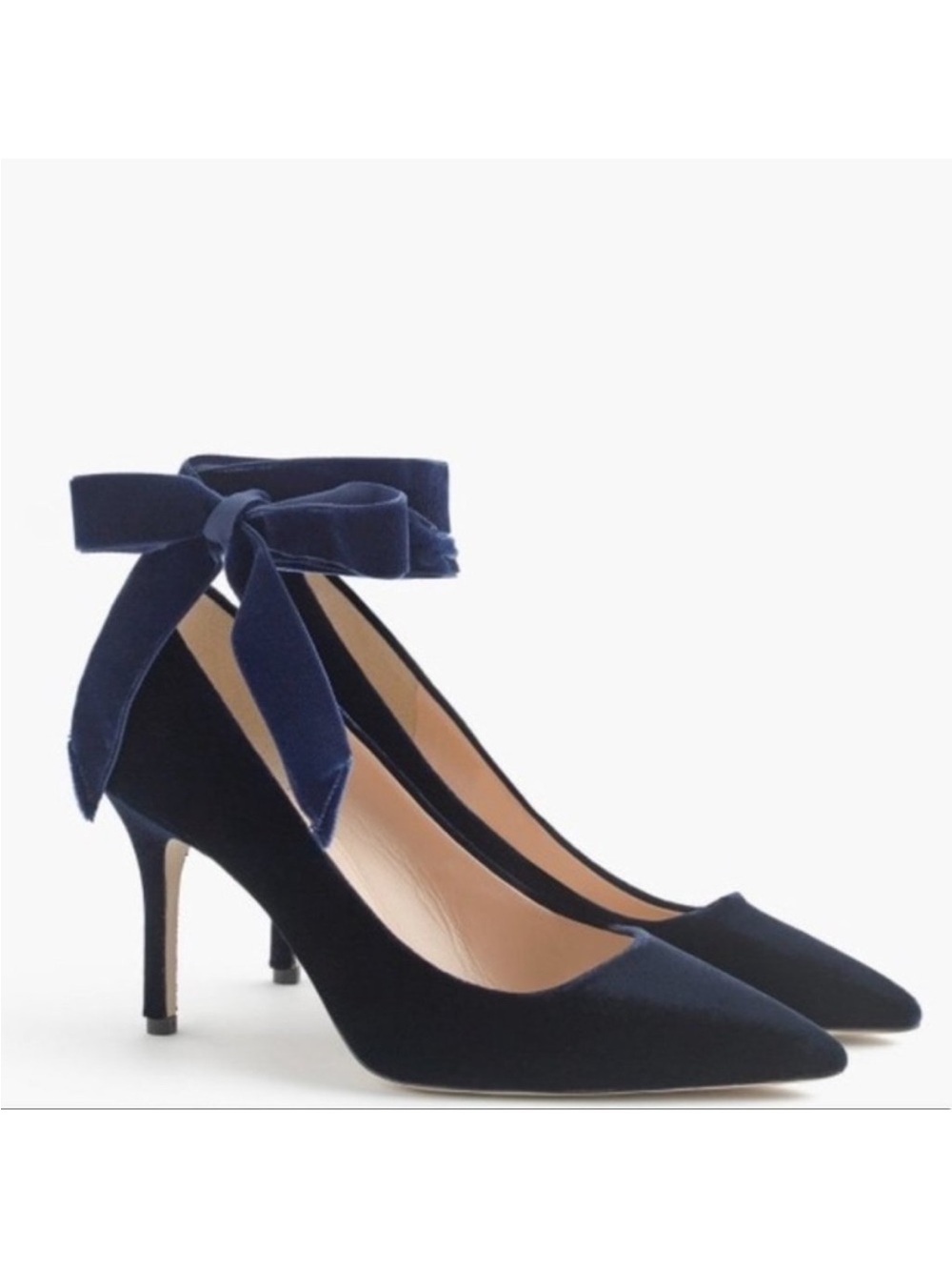 J. Crew Elsie Navy Blue Velvet Ankle Wrap Pumps Heels size 9 made in Italy work